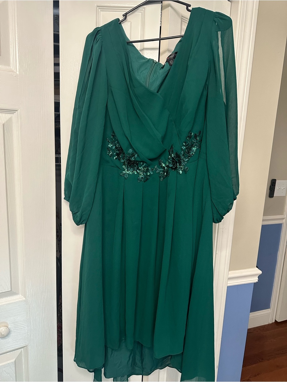 Ever Pretty Emerald Green Midi Chiffon Dress with Embroidered Waist